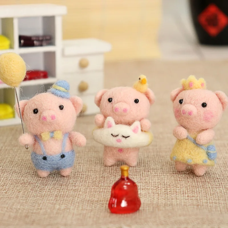 Non-Finished Kit Children Kids Baby Lovely Cute Pig Animal Wool Needle Felt Material Package For Gift DIY Handmade Gift for her