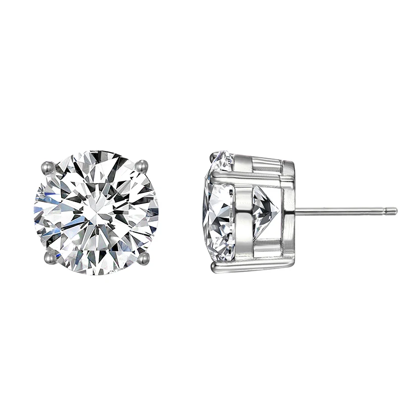 Женские серьги гвоздики серебряного цвета из меди с кристаллом циркона и