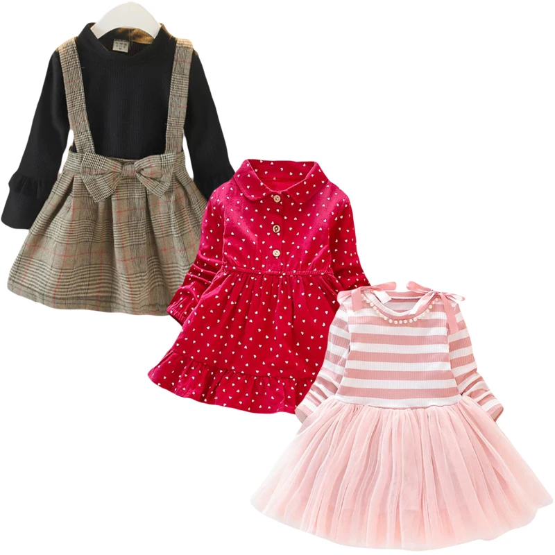 2020 New Girls Leisure time Dresses Spring Baby Girl Striped with Bow Long Sleeves Princess Dress for Kids Clothes 1-8Y | Детская одежда