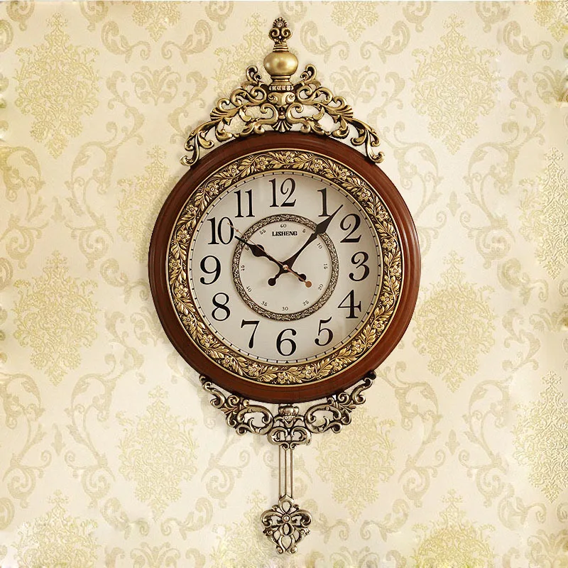 Large Mute Flower Carving Pendulum Wall Clock Z1112-2  