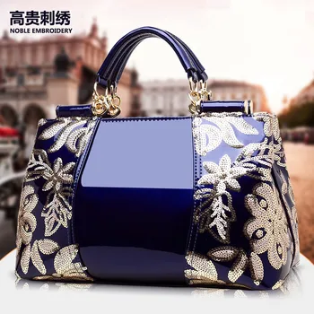 

2020 New Embroidered Patent Leather Middle-aged Women's Bag Patent Leather Fashion Handbag Shoulder Messenger Bag