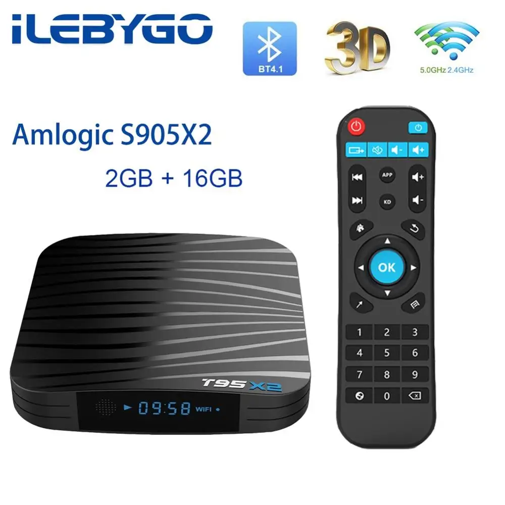 Смарт ТВ приставка Ilebygo T95X2 Android 8,1 4 ГБ 32 ГБ 64 Гб четырехъядерный процессор Amlogic S905X2 H.265 4K медиаплеер Youtube телеприставка - Цвет: 2GB 16GB