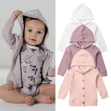 Осенняя одежда для маленьких девочек 0-24 месяцев, пальто, однотонное трикотажное пальто с капюшоном и длинными рукавами, куртка, верхняя одежда, топы