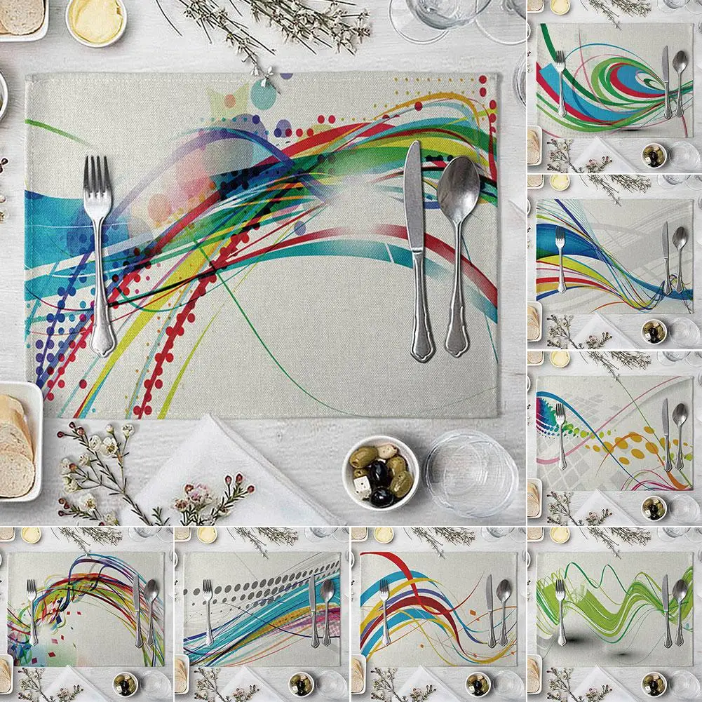 42 x 32cm Colorful Curve Print Heat Insulation Bow Dish Pad Placemat Table Decor | Дом и сад