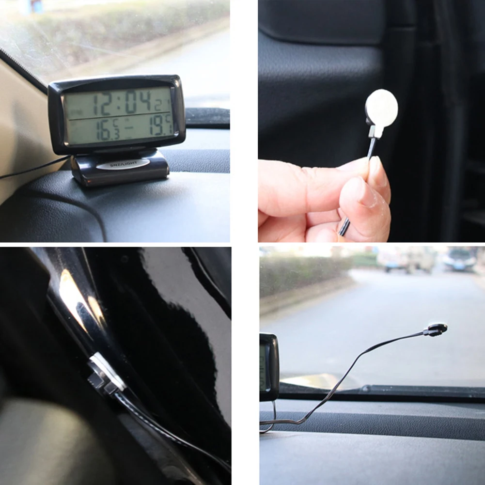  1pcs Auto Indoor And Outdoor Thermometer Dual Sensors LCD Blue Backlight Car Electronic Clock Tempe