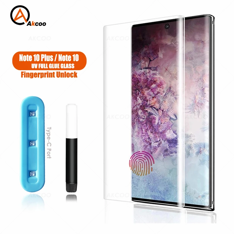 Закаленное стекло Akcoo Note 10 Plus защита экрана разблокировка по отпечатку пальца для Samsung Galaxy ультрафиолетовое