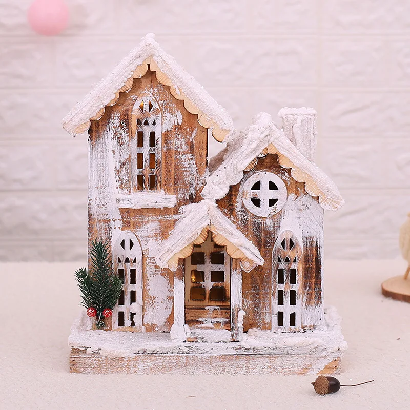 Рождественские украшения, Рождественский домик, декоративный Снежный маленький домик, деревянный маленький замок, домик, светильник, витрина, сцена - Цвет: 2