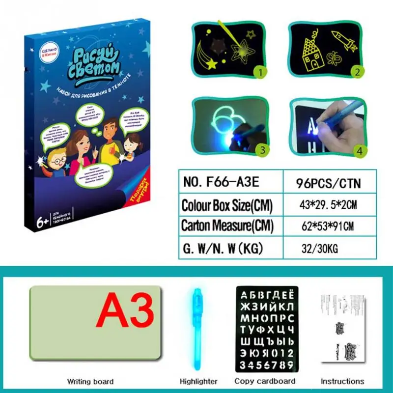 

Developing Toy With Pen DIY Funny Drawing Board Graffiti Durable Fluorescent Writing Magic Luminous Gift Children Educational