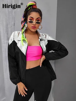 

Women Zipper Punk Jacket 2019 Spring Autumn Sport Black Silver Stitching top Loose Outerwear Coat Jacket Tops for women dropship
