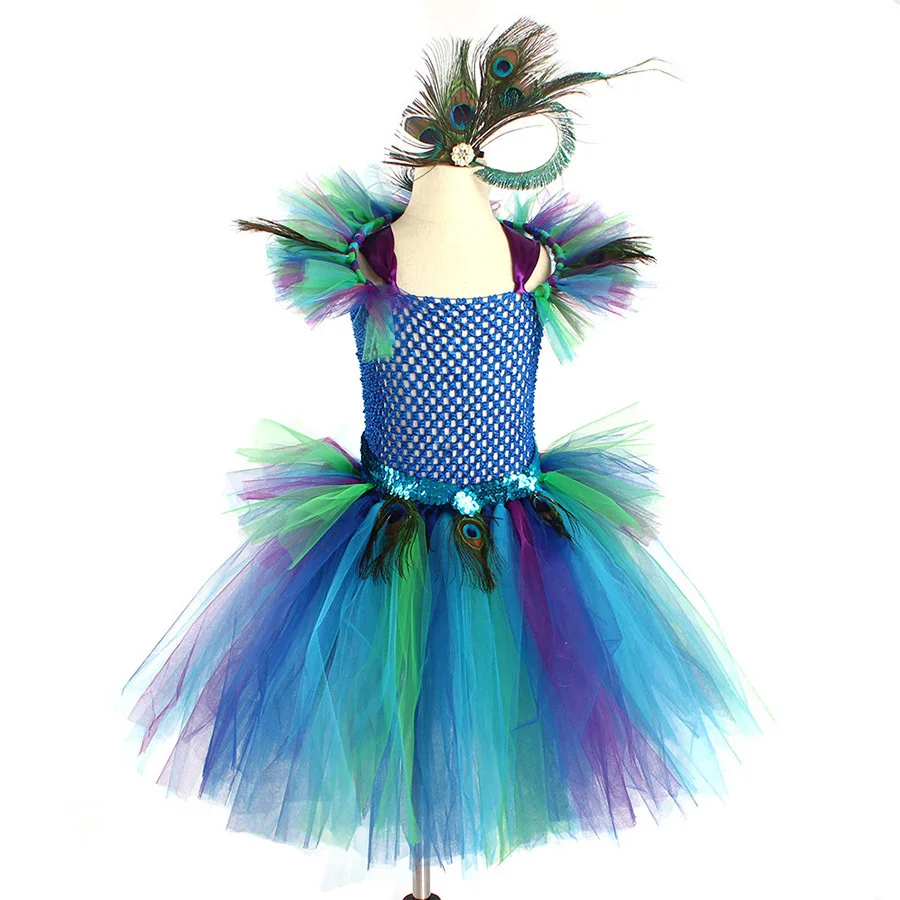Peacock Girls Tutu Dress Peacock Feather Cosplay Carnival Fancy Dress for Kid Halloween Party Purim Costume Toddler Girl Clothes girls dress princess costume