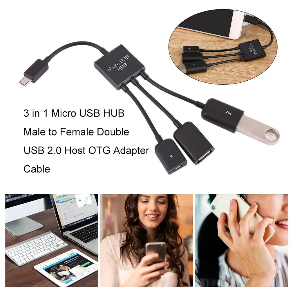 Адаптер 3 в 1 Micro usb хаб штекер Гнездо Двойной USB 2 0 адаптер хоста OTG Кабель