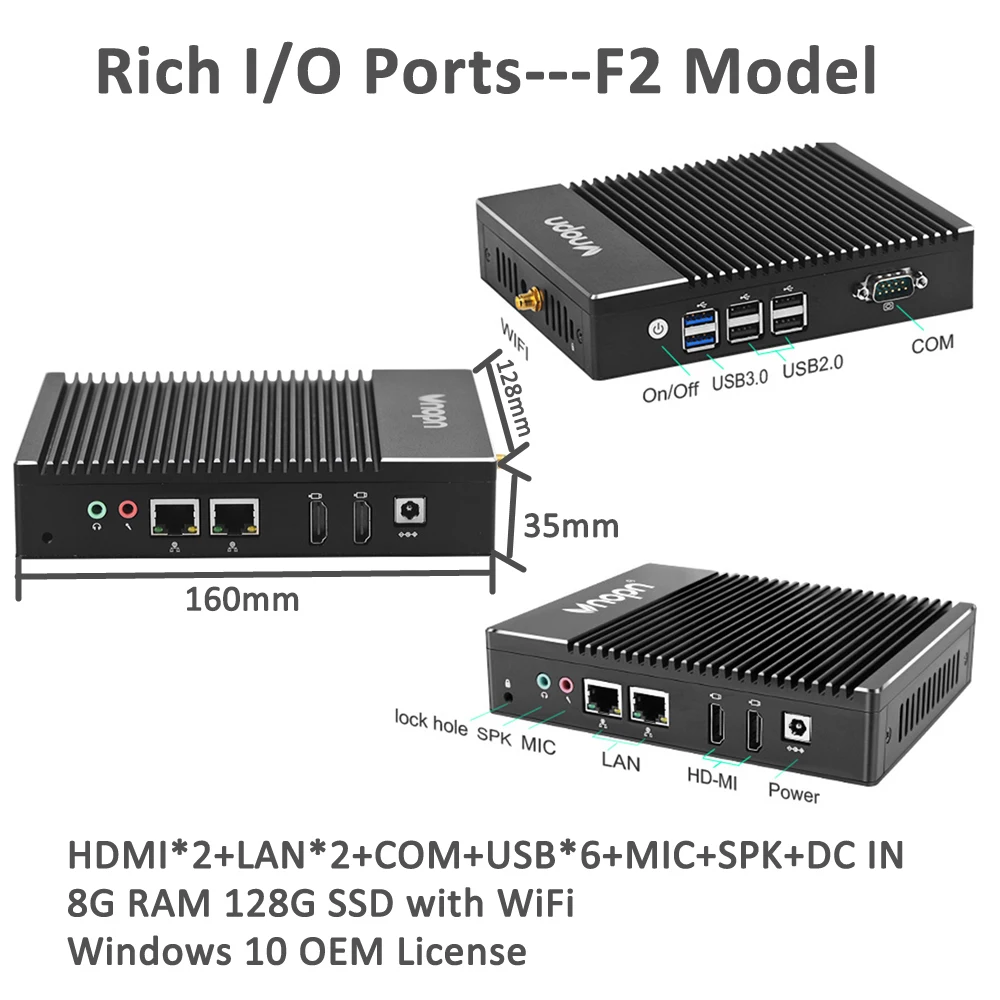 K900-F8L лицензированный Windows 10 Мини ПК безвентиляторный четырехъядерный Intel J3160 WiFi компьютер офисный школьный игровой неттоп VDI промышленный ПК - Цвет: J3160-F2 Model