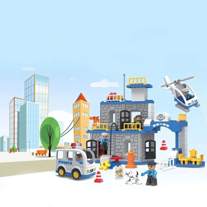 

90pcs Compatible Duploed Police Station Big Particle Building Blocks Diy Large Size Toys Bricks Set Educational Xmas Gift Kids