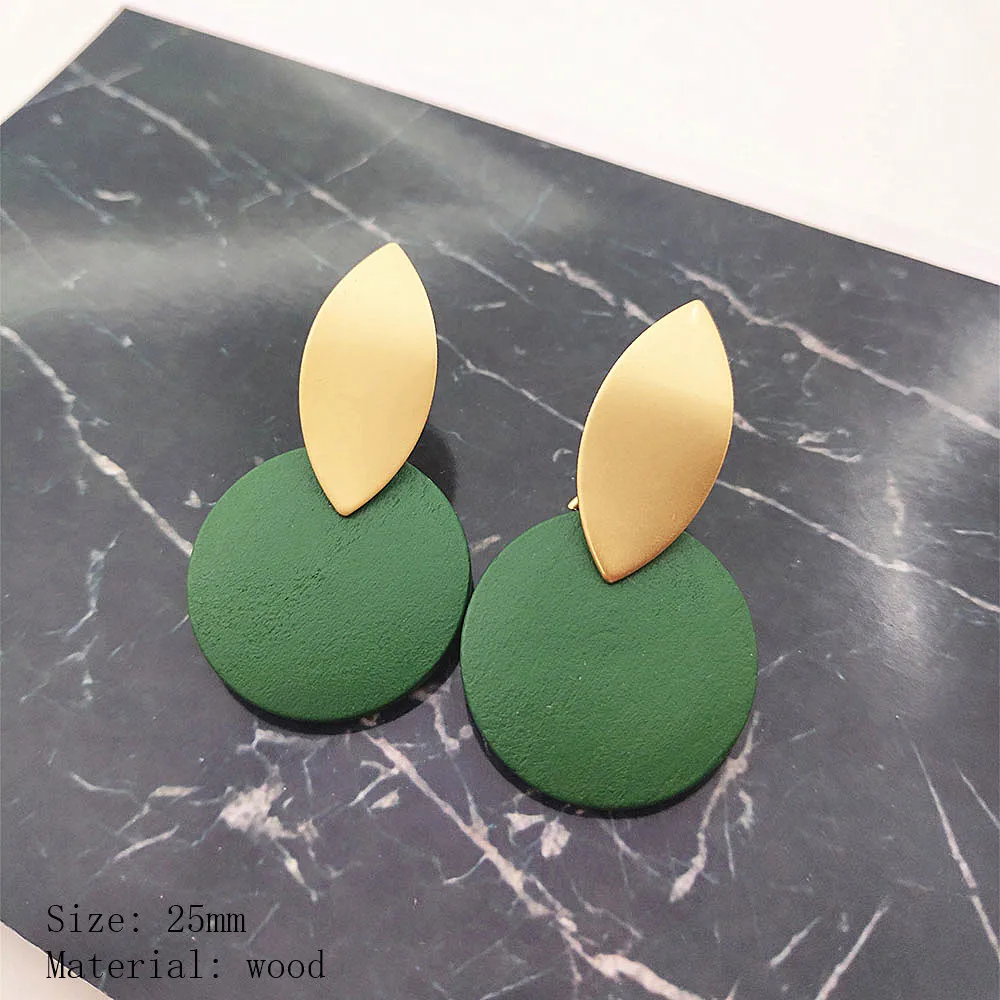 green Модные серьги с подвеской, Необычные волнистые золотые серьги, круглые деревянные серьги, скрабы, серьги для женщин, ювелирное изделие, P812-P819 - Окраска металла: green