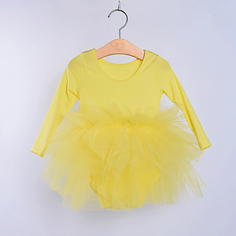 Yellow Long sleeve New Girls Dance Practice Clothing Ballet Tutu Dance Dress Kids Princess Skirt Costumes Sleeveless Gymnastics Leotards Dancewear - Цвет: Yellow Long sleeve