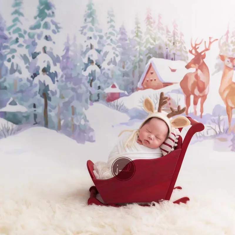 Реквизит для фотосъемки новорожденных, рождественские деревянные сани, машинка для маленьких мальчиков и девочек, фотостудия, позирующая Рождественская Мини-кровать, аксессуары для фотосъемки