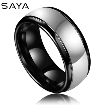 

2017 New Fashion Puck Style 8MM Width Man's Tungsten Rings for Party Dome Band Black Plating Inside High Polished Outside