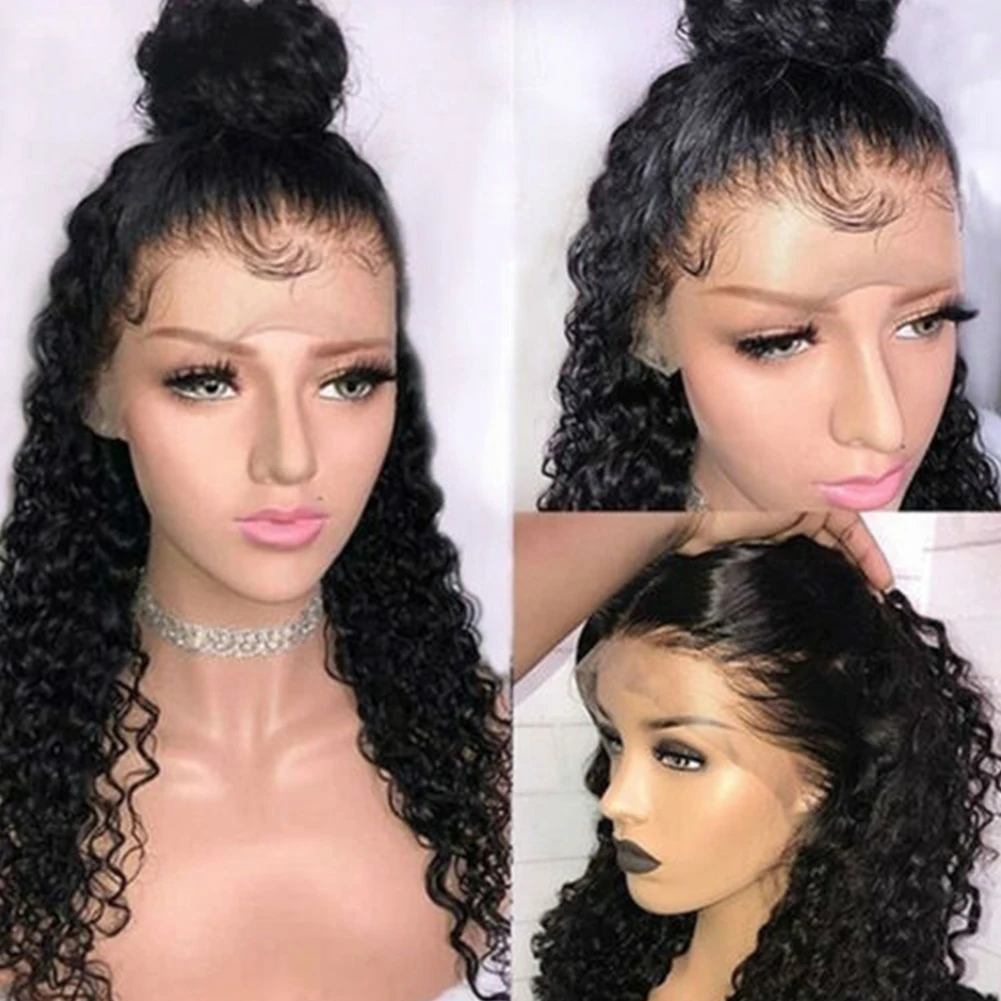 

Artificial Black Casual Soft Fluffy Curly Easy Clean Long Hair Extensions Party Women Wig Heat Resistant Loose Lace Front