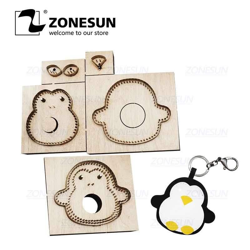 ZONESUN пользовательский кожаный кликер высечки подделка для создания пингвина для ручного брелока стеклянный брелок для ключей подвеска стальное правило штампование режущая форма