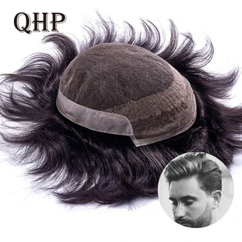 

Mens toupee French Lace With PU Wig 6inch Remy Indian Hair Replacement System Human Hairpieces Toupee For Men
