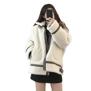 

Women 2019 Autumn Winter Real Lamb Fur Sheepskin Coat Genuine Granular Sheep Shearing Jacket Female Casual Warm Outerwear