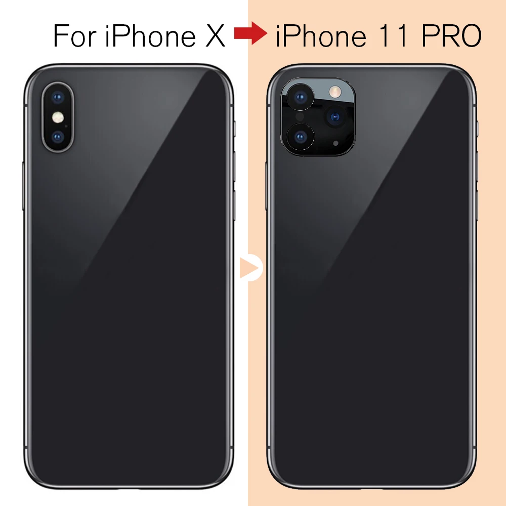 Чехол из закаленного стекла для iPhone X XS MAX Seconds изменить на iPhone 11 Pro MAX 3D объектив камеры протектор кольцо Крышка пленка