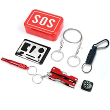 Caja de emergencia para campamento equipo de supervivencia SOS de autoayuda para Camping Sierra de senderismo silbato herramientas con brújula(Hong Kong,China)