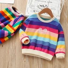 ZSIIBO/свитер с капюшоном для девочек, пуловер детская модная рубашка с длинными рукавами в радужную полоску милый свитер для девочек