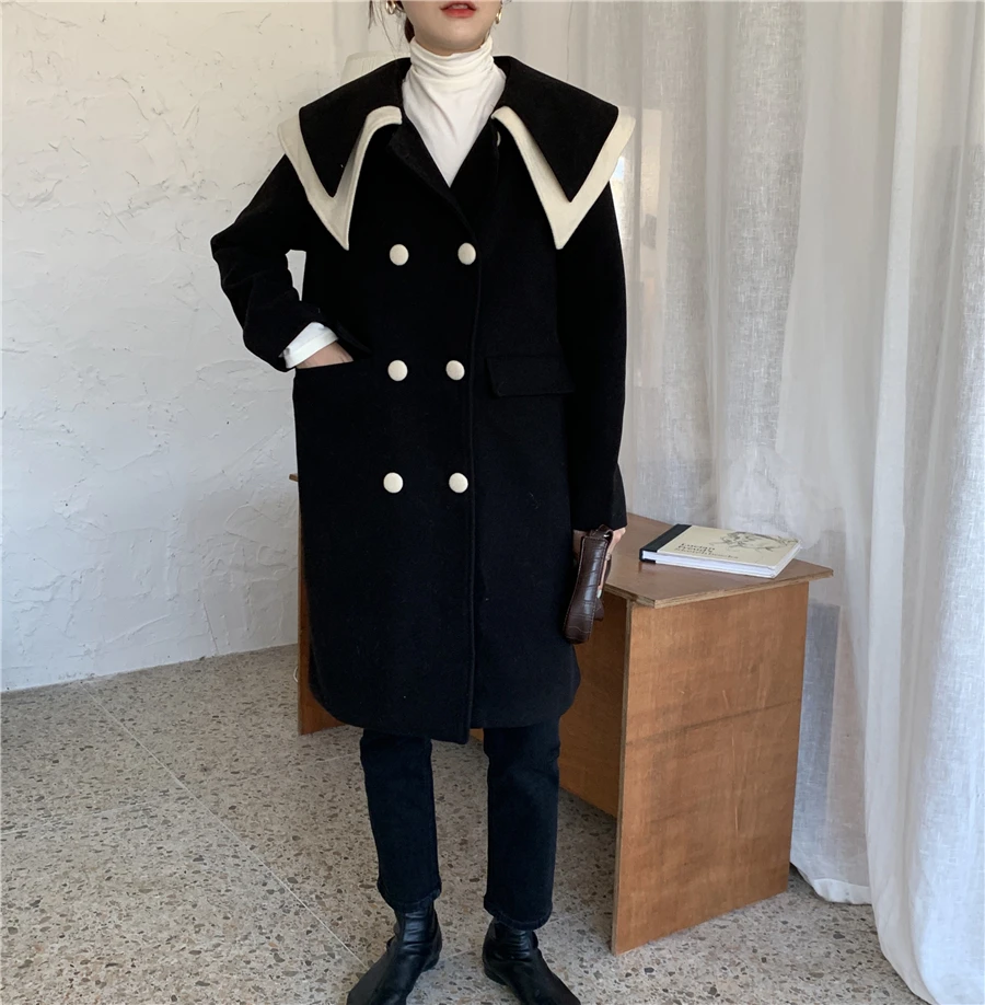 Осенне-зимнее женское длинное шерстяное пальто размера плюс Cappotto Donna двубортное винтажное пальто с длинным рукавом повседневное Abrigo Mujer