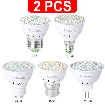 Bombilla LED GU10, boquilla E14 y E27, de 48, 60 y 80 LEDs, 220V, bombillas MR16, gu5.3, foco reflector B22, 5W, 7W y 9W 1