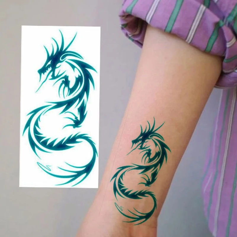 New Blue Dragon Totem Tattoo Sticker Waterproof Lasting Temporary Tattoo Men and Women Arm Cool Personality Body Art Fake Tattoo
