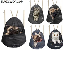 ELVISWORDS, 3D, щенок, собака, Джинсовая, с животным принтом, сумка, Worek Plecak Sznurek, дорожная, Пляжная, сумка, подарок для подростков, для женщин, сумки для йоги
