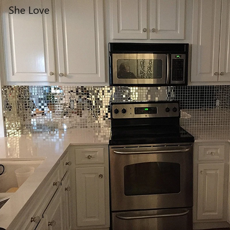She Love 30x15cmx5mm мини квадратная самоклеящаяся стеклянная мозаичная плитка для