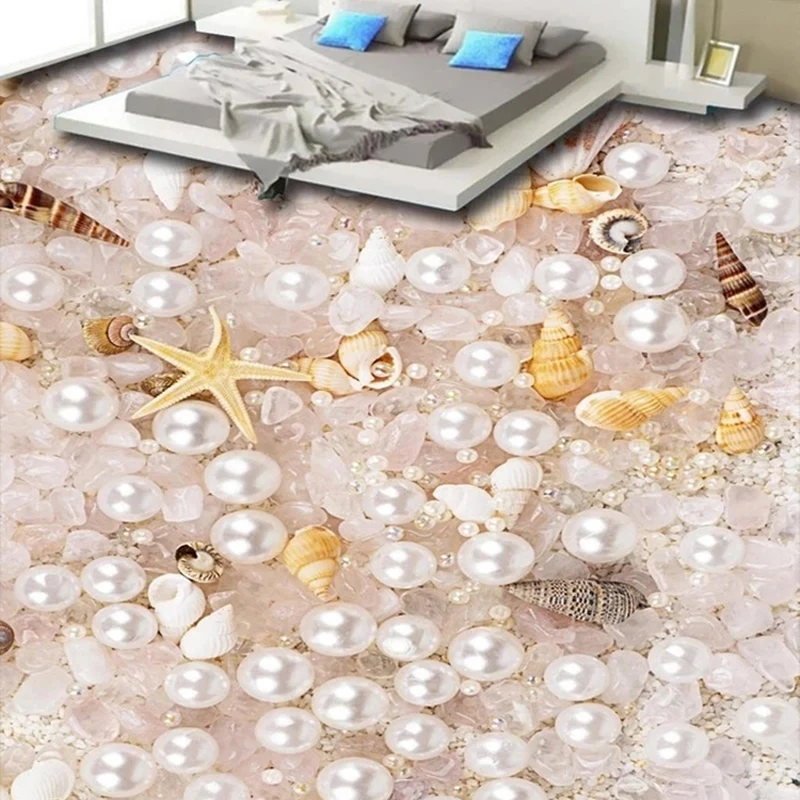Custom 3D Wallpaper Gorgeous Jewelry Pearl Crystal Shell Floor Sticker PVC Self-adhesive Photo Murals for Room Tiles Decoration вставка navarti agatha inserto shell pearl 14x14 см