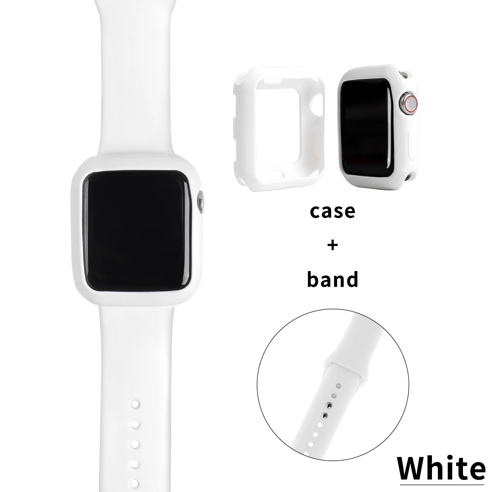 White Ремешок+ чехол для iwatch серии 5 4 44 мм 40 мм сменный Браслет ремешок для apple Watch ремешок серия 321 42 мм 38 мм аксессуары для часов - Цвет ремешка: White