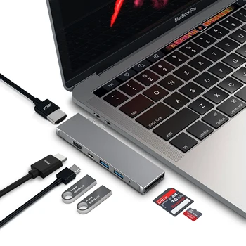 

tebe Dual-Type C Hub to HDMI 4K USB3.0 Splitter Port Laptop Docking Station 7 in 1 USB C Adapter for MacBook Pro/Air