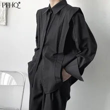PFHQ Camisa de manga larga para hombre, camisa de moda, Color sólido, costura Neutral, informal, suelta, desarmable, primavera y otoño, 21E4219, novedad de 2021
