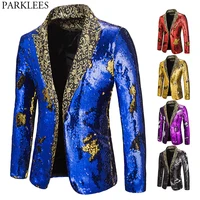 Luxury Royal Blue Sequin Glitter Blazer Jacket Men Flower Lapel 2 Color Conversion Blazers Mens Nightclub Stage Singers Custmes 1