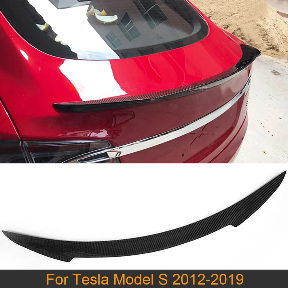 For Tesla Model S Sedan 2012-2017 Real Carbon Fiber Rear Trunk Spoiler Wing D！
