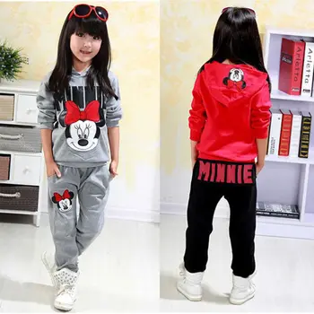 

2pcs Baby Girls Kids Minnie Mouse Clothes Set Long Sleeve Hooded Coat Pants Oufits Clothes Set 2-7Y