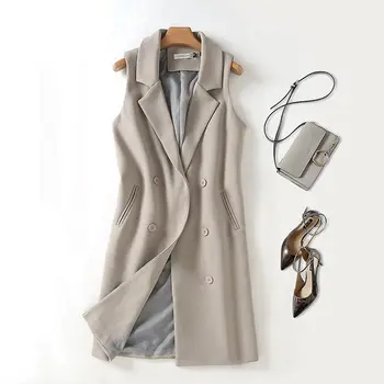 

Vest Female Waistcoat Loose Sleeveless Jacket Women Double-Breasted Casual Vest Ladies Office Suit Jacket Outerwear Solid Q2129