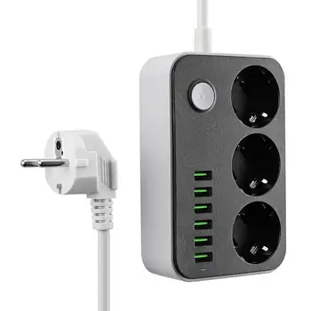 

Smart Power Strip EU Plug 3 Sockets + 6 USB Charging Ports Adapter Extension Socket 1.6m Power Cord