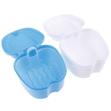 Caja de almacenaje para dentadura postiza, caja de Limpieza de dientes, contenedor Dental con Red, Color blanco y azul, 1 ud.