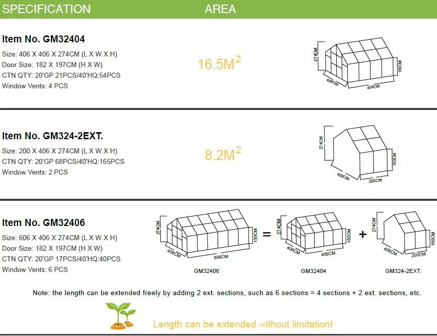 Walk-in газон и сад теплицы с прочный алюминиевый корпус Рама-черный, 13'x13', 13'x20', 13'x26', 13'x33', 13'x40'