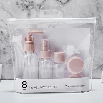 

8pcs Portable Reusable Travel Cosmetic Storage Bottle Set Refillable Transparent Pressing Cream Shampoo Jars Container Bottle