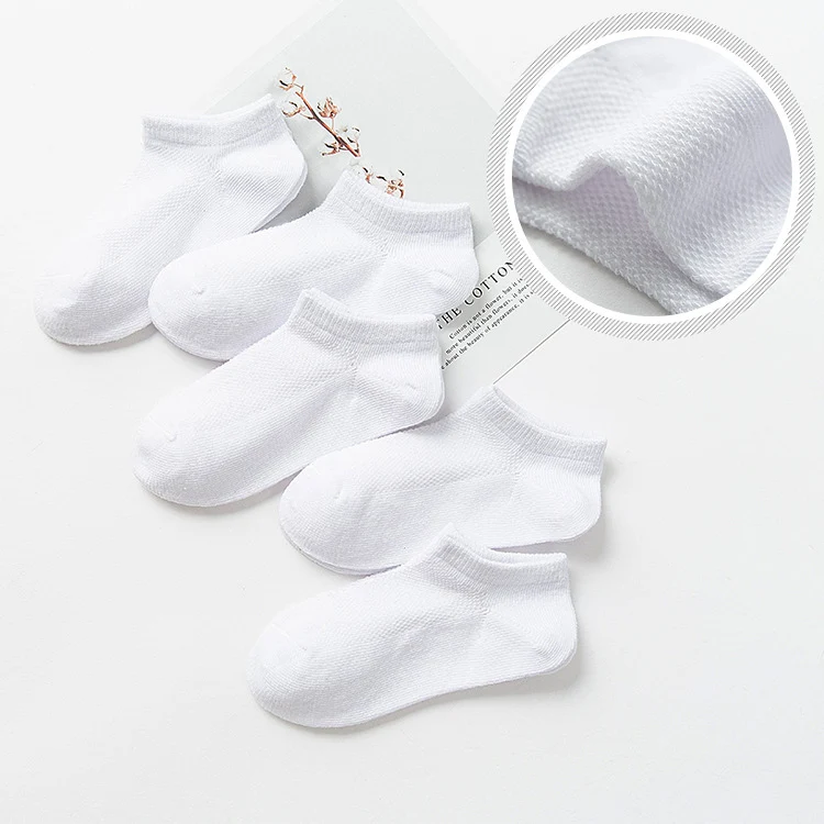 5 пар детских носков черные, белые, серые носки для мальчиков и девочек хлопковые мягкие удобные свободные носки для новорожденных Детская школьная спортивная одежда - Цвет: White mesh