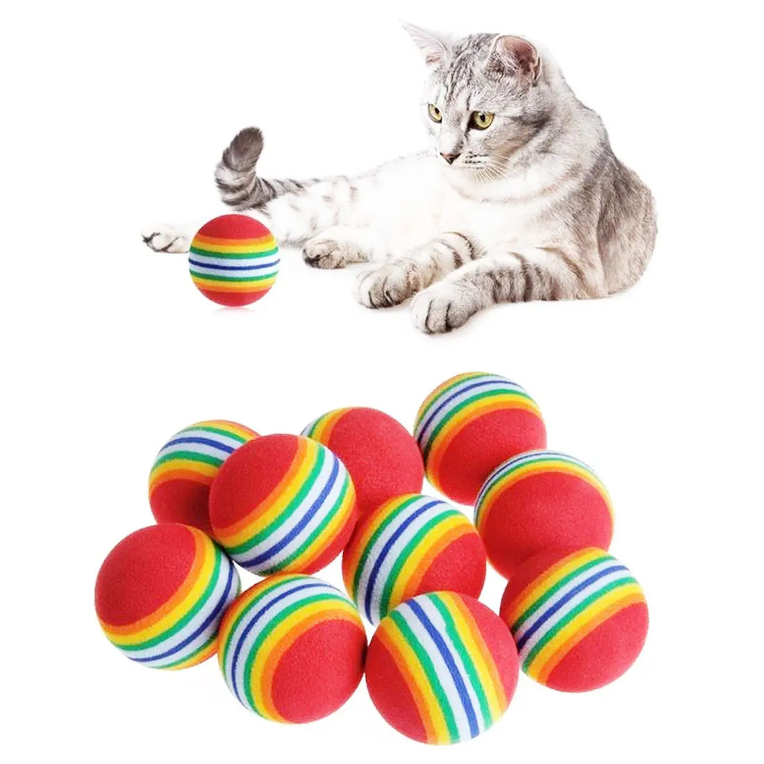 

Rainbow Ball Cat Toy 10PCS Colorful Ball Interactive Pet Kitten Chew Scratch Natural Foam EVA Ball Training Pet Supplies Product