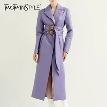 TWOTWINSTYLE, элегантное женское пальто из искусственной кожи, с длинным рукавом, с высокой талией, с поясом, Женское пальто, осенняя мода, новинка