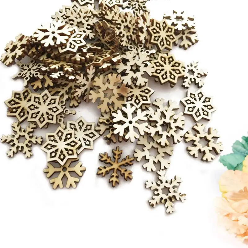 100 шт DIY Деревянные снежинки вырезанные ремесла для рождественской вечеринки декоративный подвесной кулон для рождественской елки DIY аксессуары для дома A35