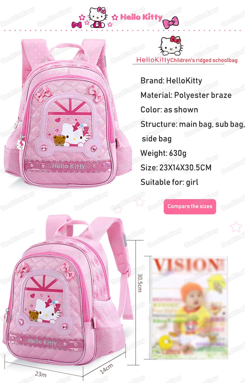 HELLO KITTY популярный рюкзак для девочек из полиэстера, Молодежный Школьный Рюкзак Для Путешествий, сумка для ноутбука, сумка для книг на молнии, рюкзак большой вместимости